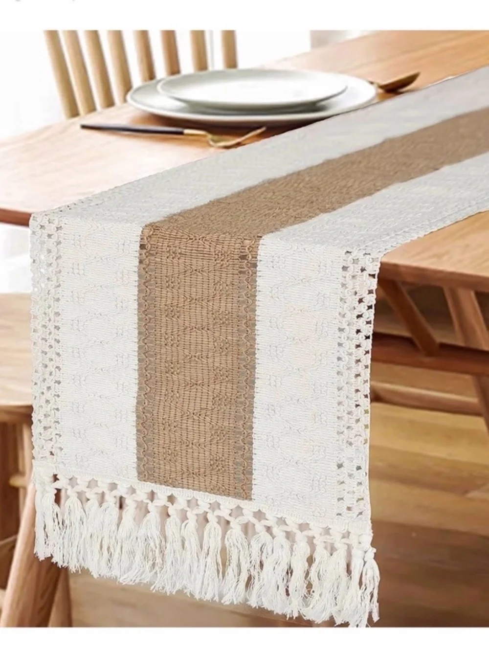 Boho Macrame Table Runner 72” Farmhouse Rustic Tassel Decor